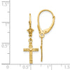 14K Cross with Heart Dangle Leverback Earrings