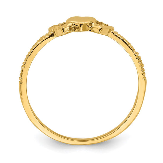 14K Solid Heart with Diamond-cut Hearts Ring