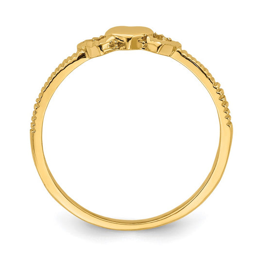 14K Solid Heart with Diamond-cut Hearts Ring