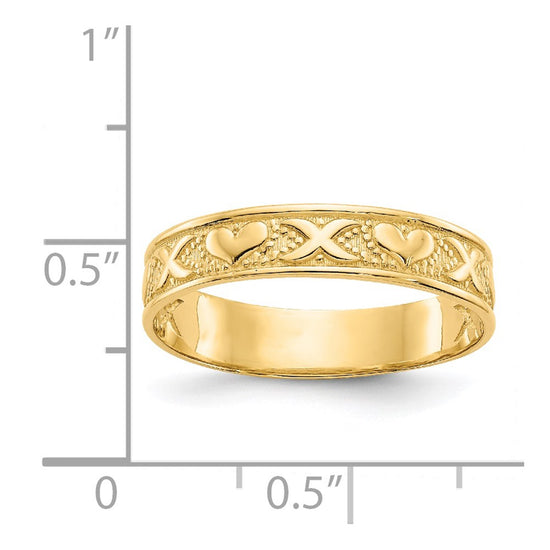14K Polished X and Hearts Ring