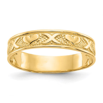 14K Polished X and Hearts Ring