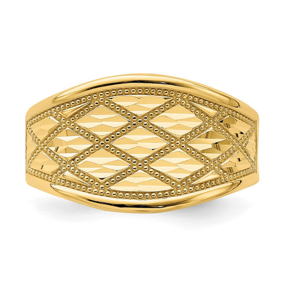14K Diamond-Cut Quilted Pattern Ring