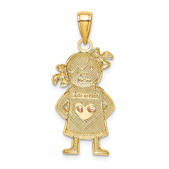 14k Yellow and Rose Gold with White Rhodium Girl Pendant