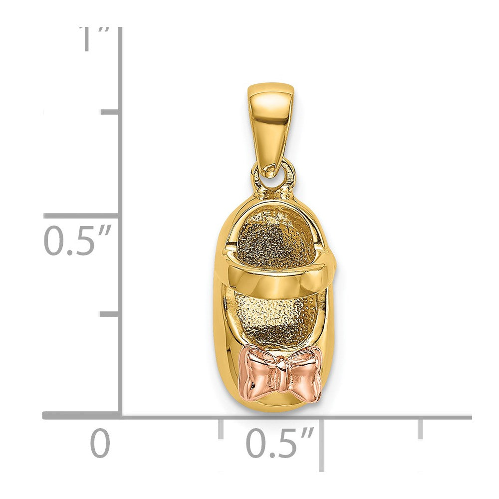 14k 3-D Two-tone Baby Shoe with Bow Charm
