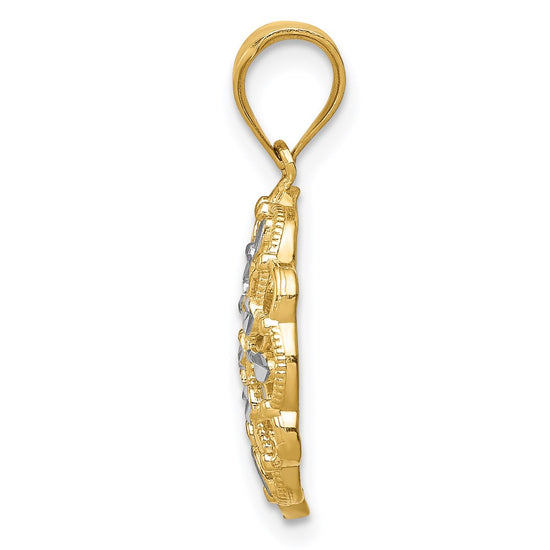 14K and White Rhodium Diamond-Cut Round Pendant