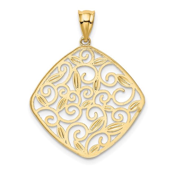 14K and White Rhodium Diamond-Cut Filigree Swirl Pendant