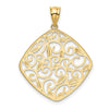 14K and White Rhodium Diamond-Cut Filigree Swirl Pendant