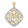 14K and White Rhodium Diamond-Cut Filigree Swirl Pendant
