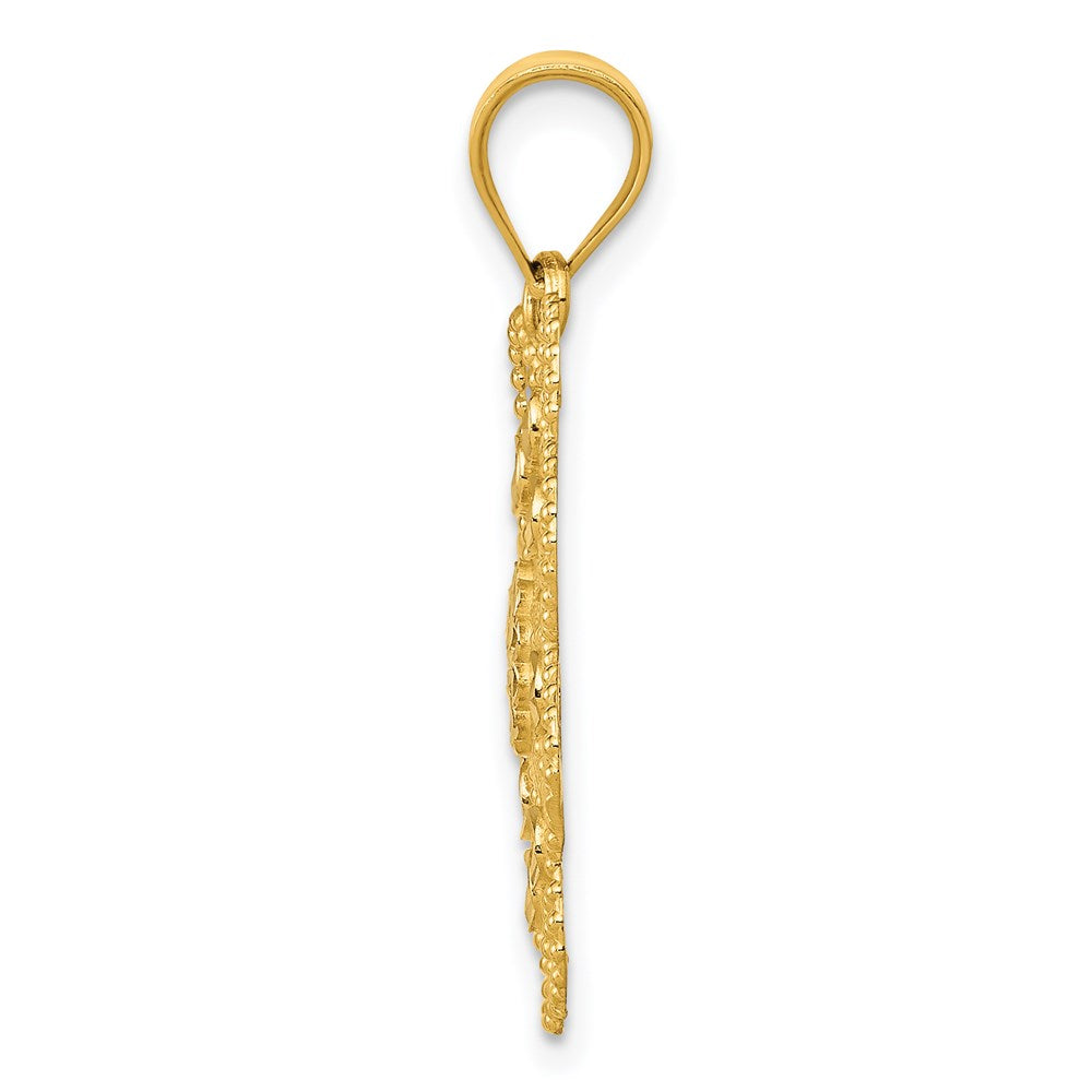 14k and White Rhodium Diamond-cut Swirl Round Pendant