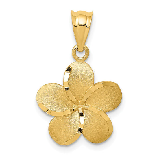 14k Satin Diamond-cut Plumeria Pendant