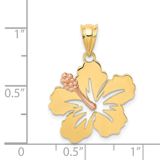 14k Yellow and Rose Gold Hibiscus Flower Pendant