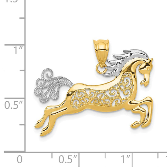 14k and White Rhodium Filigree Horse Pendant