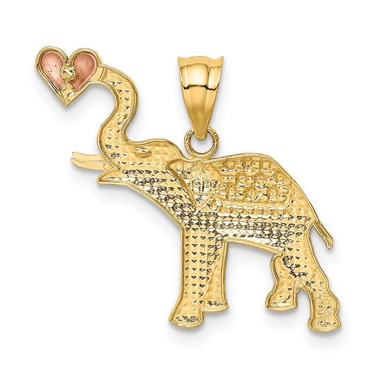 14k Two-tone with White Rhodium Elephant with Heart Pendant