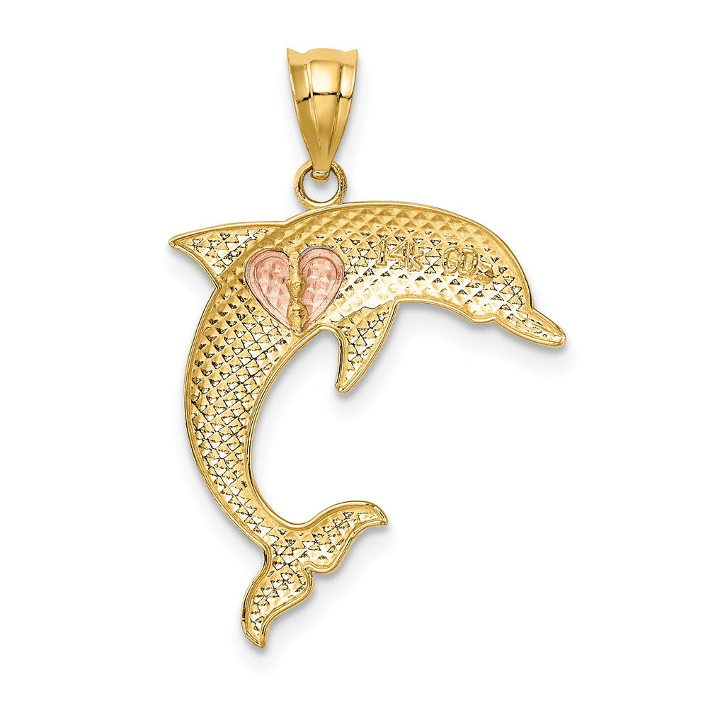 14k Two-Tone Dolphin with Heart Pendant