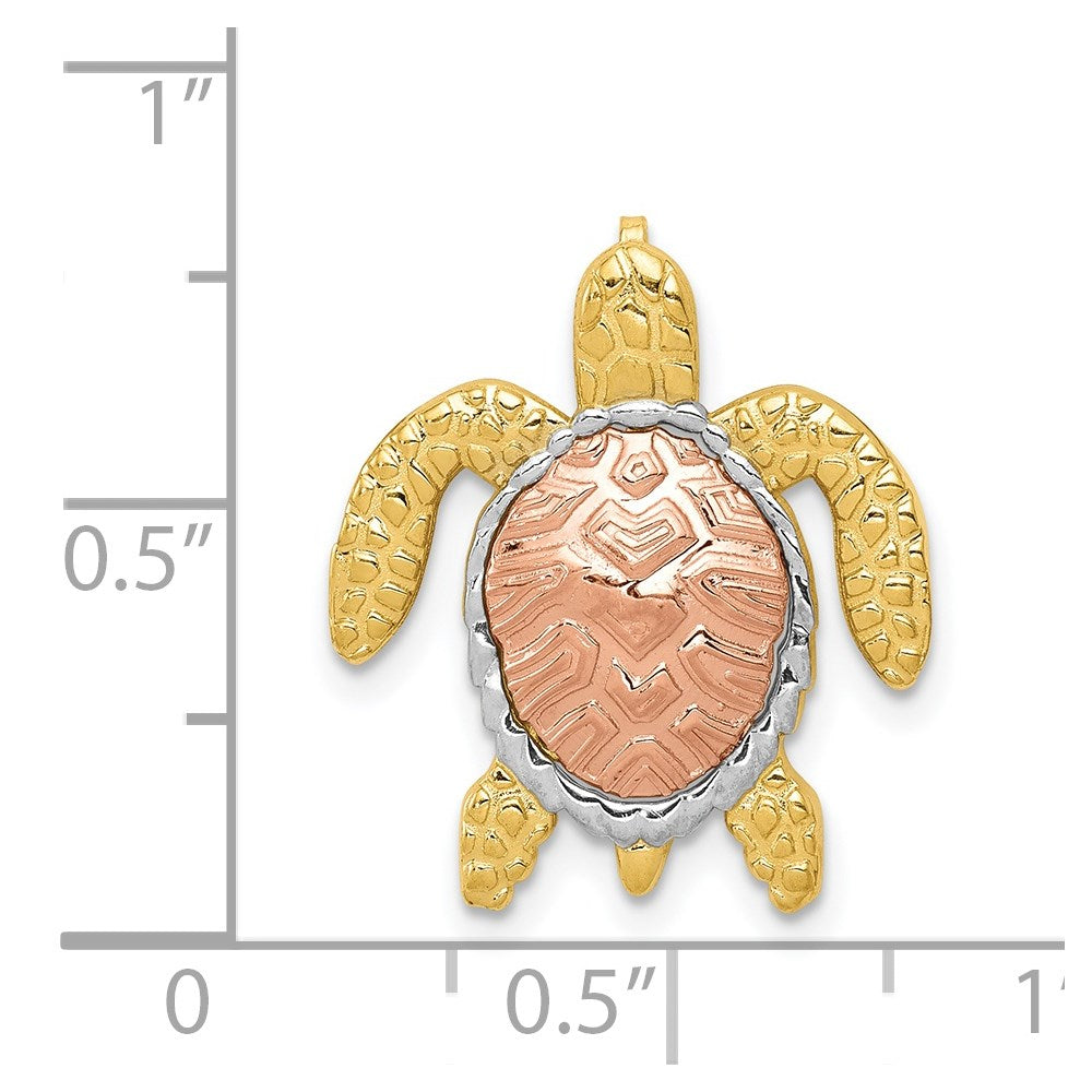 14K Two-Tone with White Rhodium Turtle Pendant Chain Slide