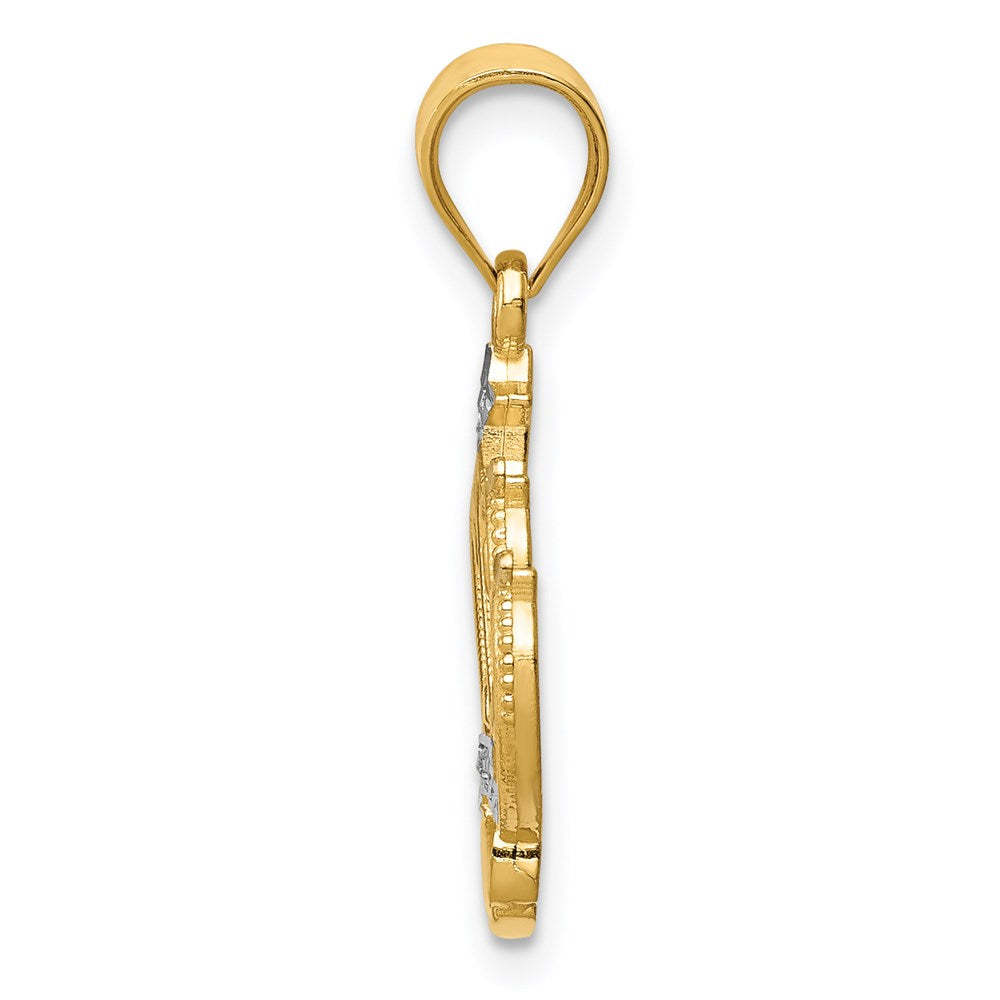 14k and White Rhodium Crown Pendant