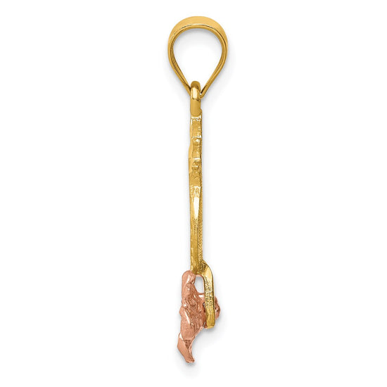 14K Yellow and Rose Gold Pineapple with Plumeria Flower Pendant