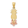 14K Yellow and Rose Gold Pineapple with Plumeria Flower Pendant