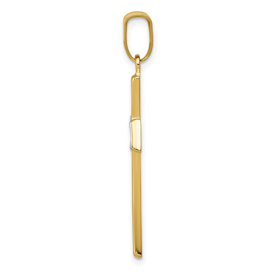 14K and White Rhodium Polished Cross Pendant
