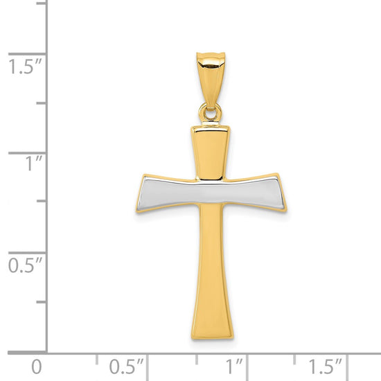 14K and White Rhodium Polished Cross Pendant