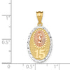 14K Two-tone with White Rhodium Solid Our Lady of Guadalupe 15 Oval Pendant