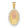 14K Two-tone with White Rhodium Solid Our Lady of Guadalupe 15 Oval Pendant