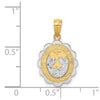 14K Two-tone and White Rhodium Solid Spanish Baptism Mi Bautizo Oval Pendant