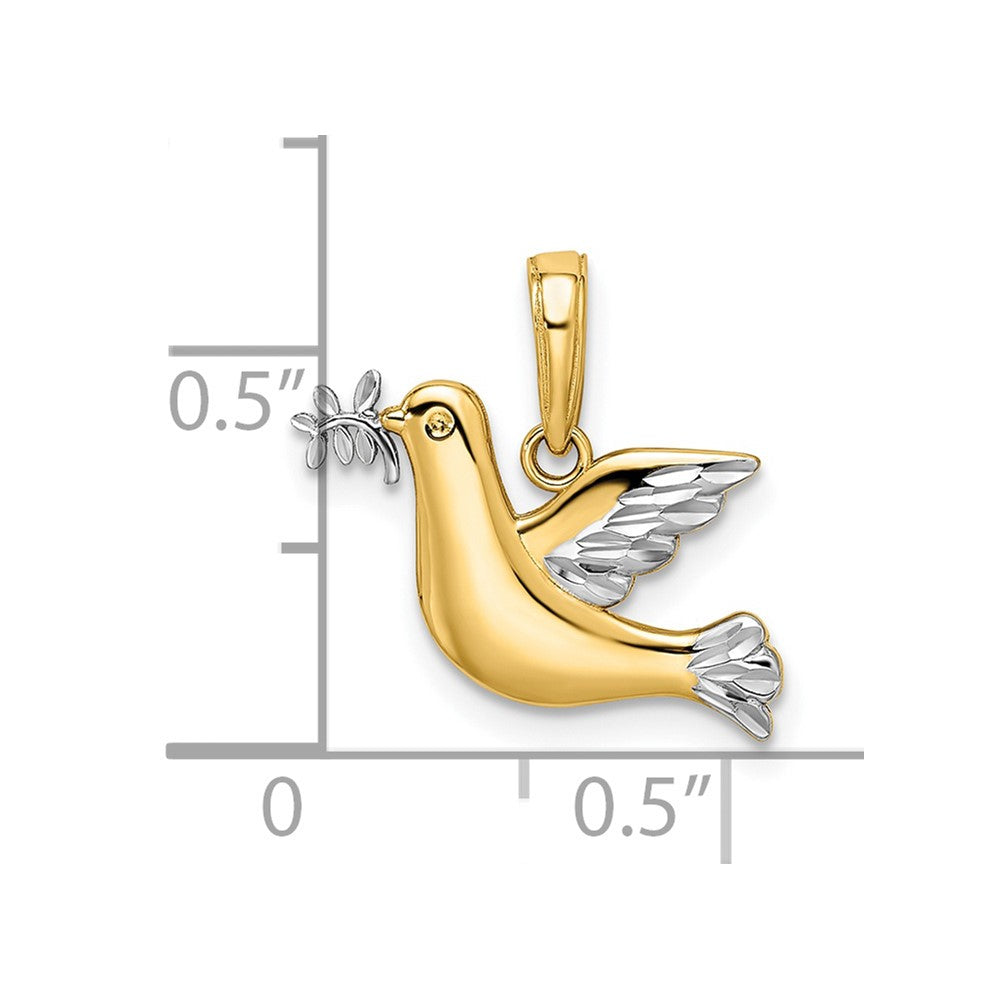 14k and White Rhodium Polished Diamond-cut Dove Charm