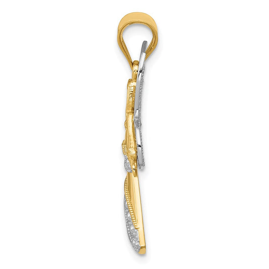 14KTwo-tone and White Rhodium Filigree Angel Pendant