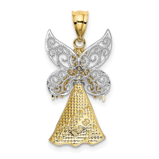 14KTwo-tone and White Rhodium Filigree Angel Pendant