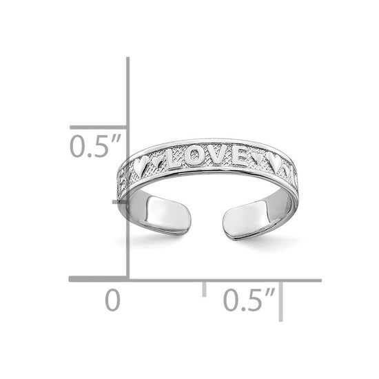 14K White Gold Polished LOVE and Hearts Toe Ring