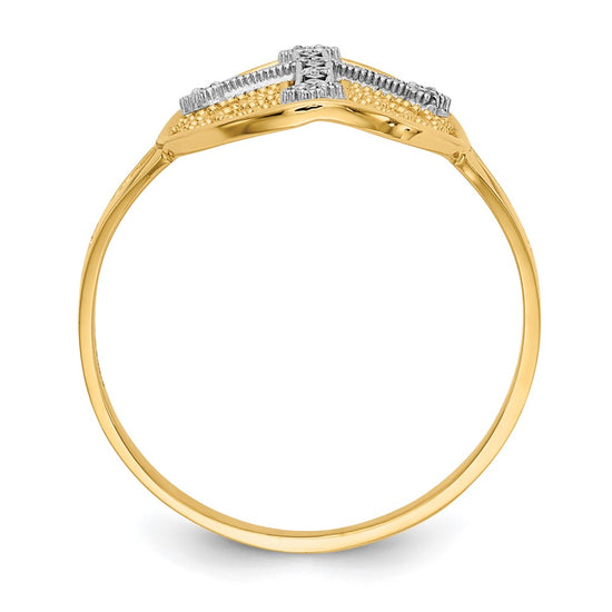 14k Two-tone Diamond Cross in Filigree Oval Ring