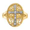 14k Two-tone Diamond Cross in Filigree Oval Ring