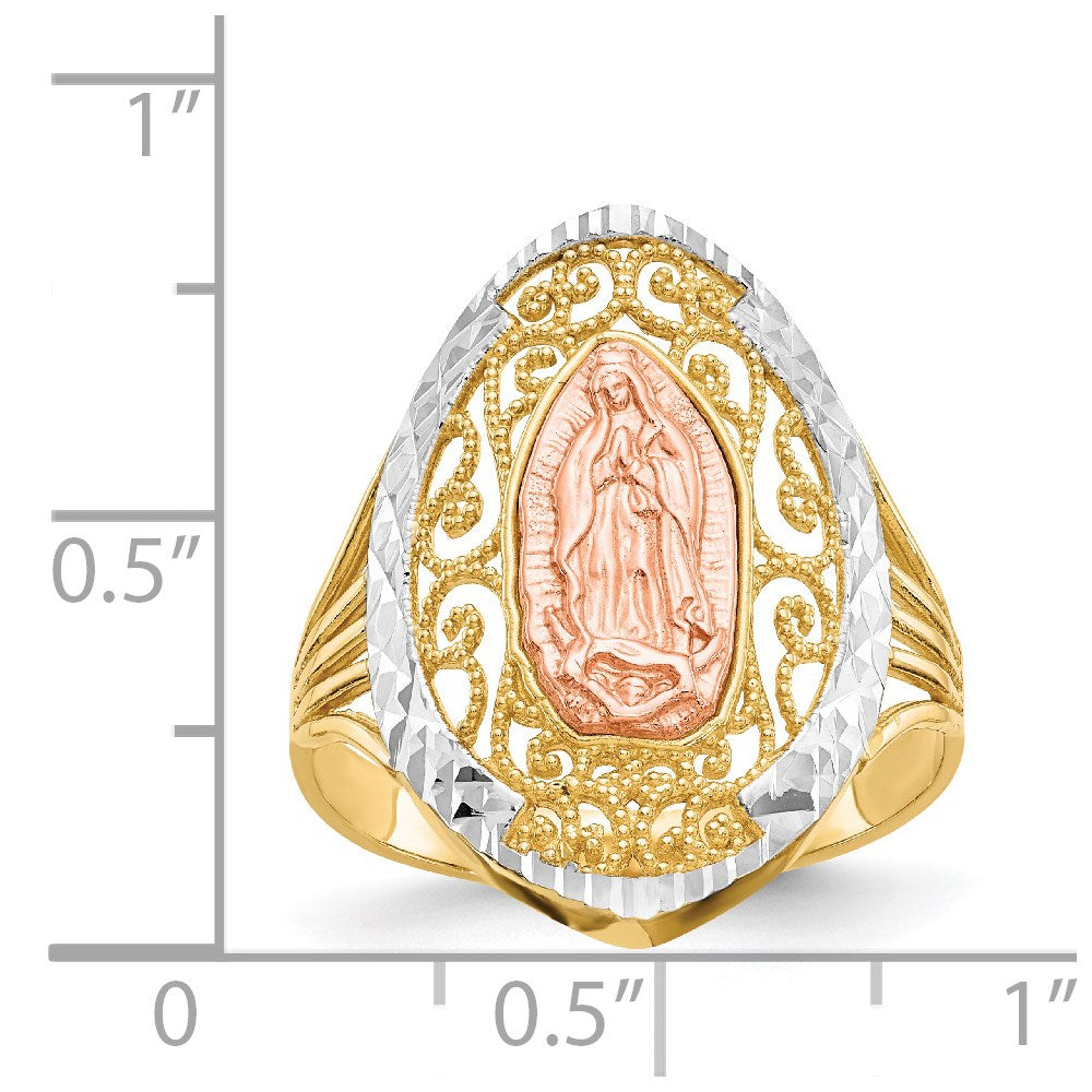 14K Two-tone with White Rhodium Filigree Our Lady of Guadalupe Ring