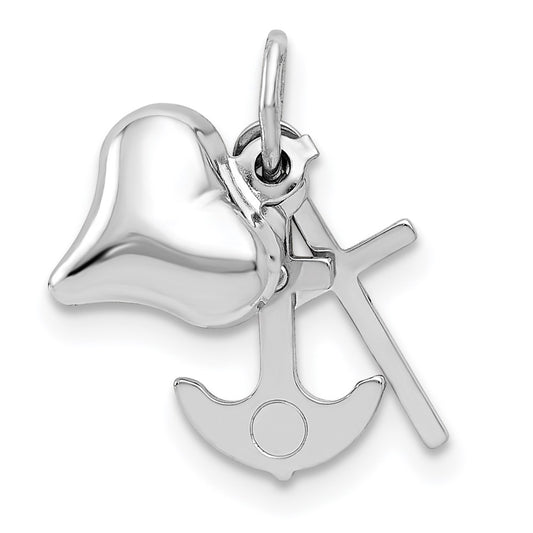 14K White Gold 3D Moveable Heart/Cross/Anchor Pendant