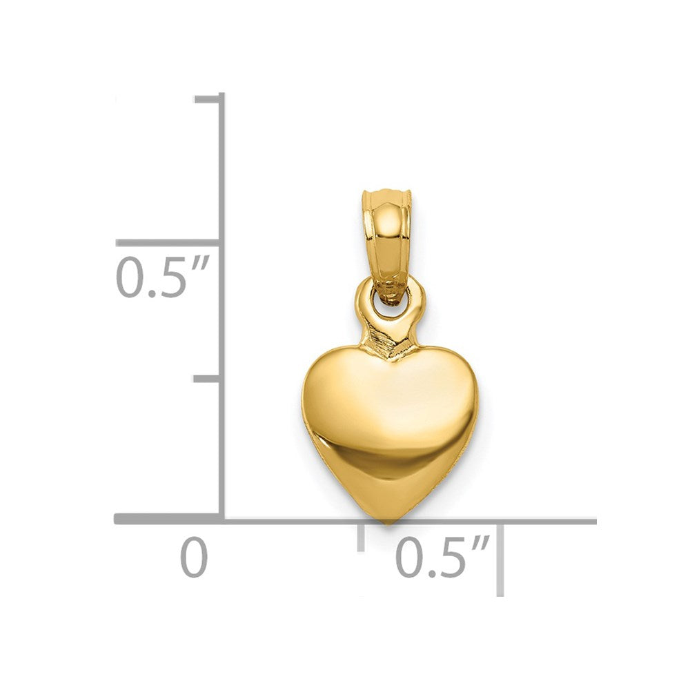 14K Polished Solid 3-D Heart Pendant