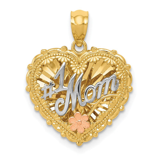 14k Tri-color Polished #1 MOM Shadowbox Pendant