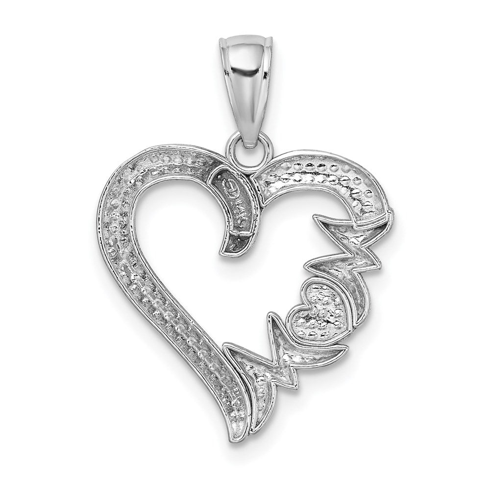 14K White Gold MOM Heart Charm