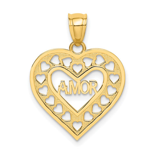 14k AMOR in Cut-out Heart Charm