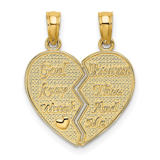 14k 2-Piece Break-Apart GOD KEEP WATCH BETWEEN THEE AND ME Heart Charm