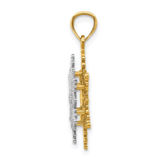 14k Two-tone Polished and Textured 2-Level Snowflake Pendant