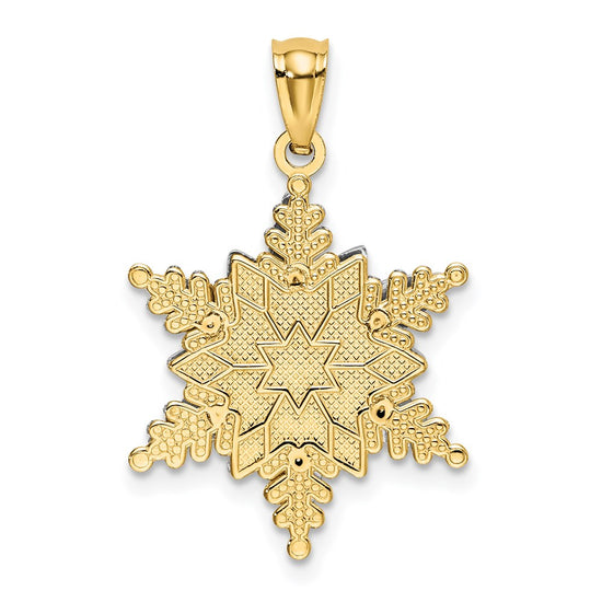 14k Two-tone Polished and Textured 2-Level Snowflake Pendant