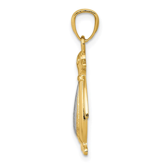 14K Two-tone Polished and Textured Penguin Pendant