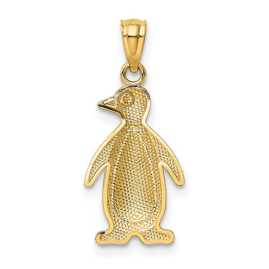 14K Two-tone Polished and Textured Penguin Pendant