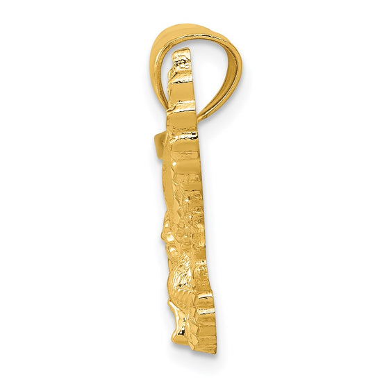 14k Gold Polished and Textured Eagle Pendant