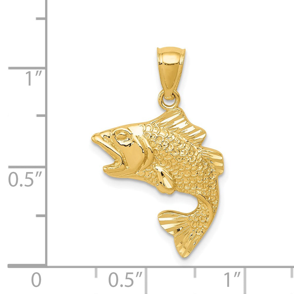 14k Polished Textured Bass Fish Pendant