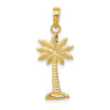14K Gold Polished and Textured 2-D Palmetto Palm Tree Pendant