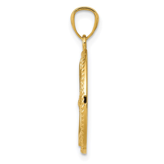 14k Gold Polished Anchor with Rope Oval Pendant