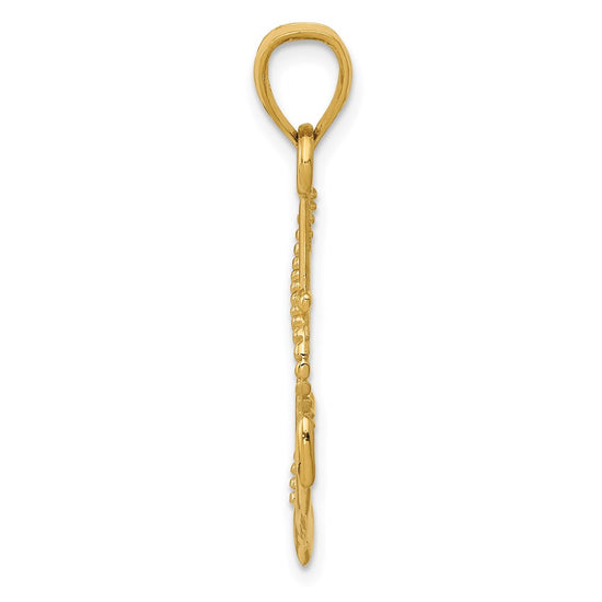 14K Gold Polished Anchor with Rope Pendant