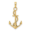 14K Gold Polished Anchor with Rope Pendant